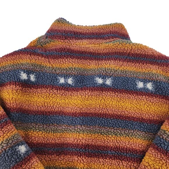 Yellow Striped Sweater Womens Medium Faux Fur Fuzzy Cropped Blue Western Boho - Picture 6 of 14